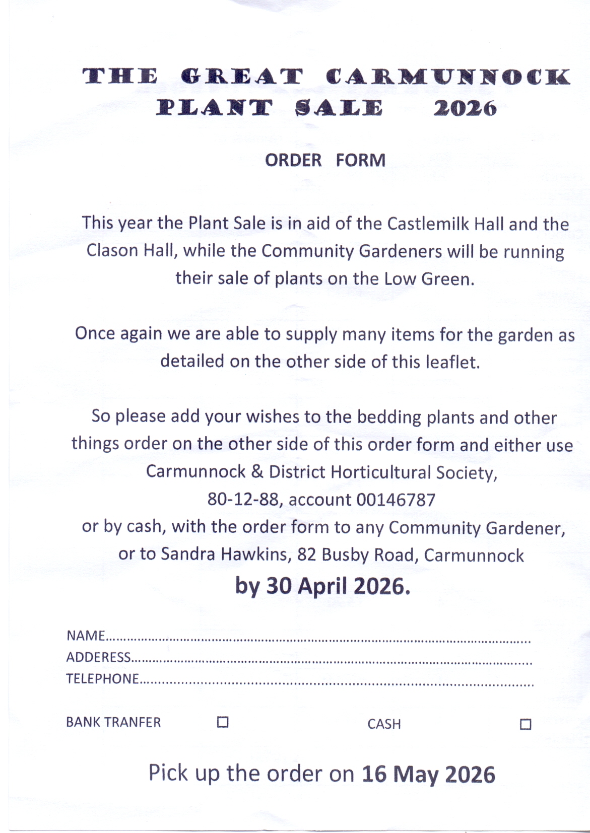 Carmunnock Plant Sale Order Form